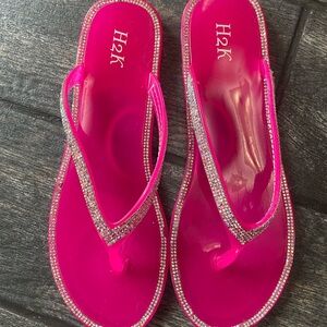 H2K Hot Pink Rhinestone Flip-Flop Sandals